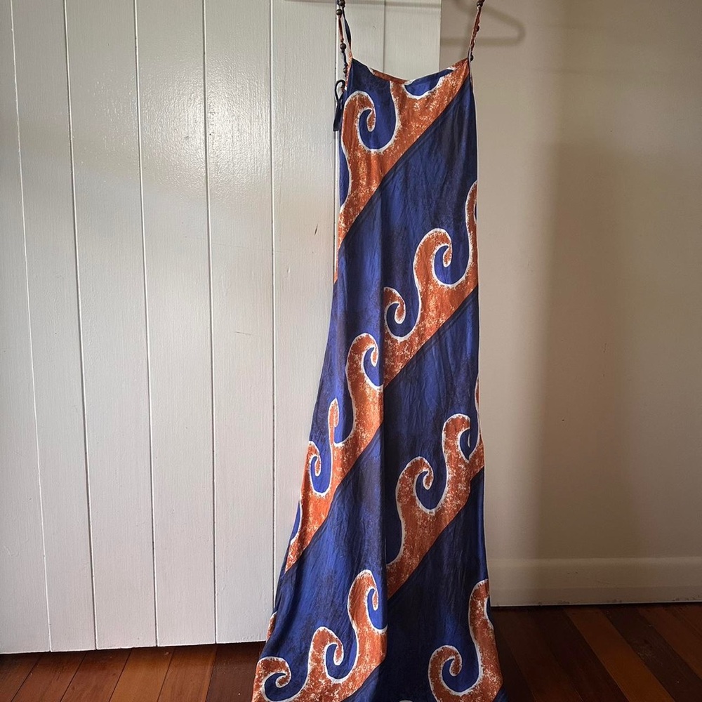 Blue and Orange Wave Pattern Maxi Dress